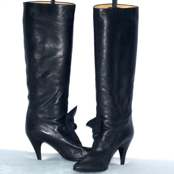 Casadei Black knee high brass leather boot size US 5 - Picture 1 of 13